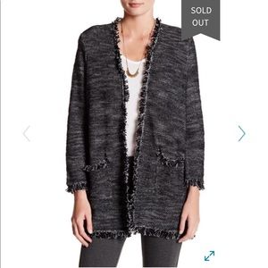 Joie Phylissa Caviar Boucle Cardigan Open Front Fringe Linen Blend